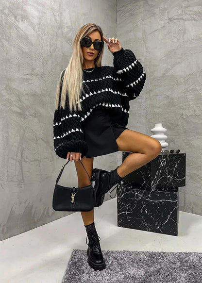 Oversized Thick Knit Twist Stripe Pullover - Plus Size Women's Sweater