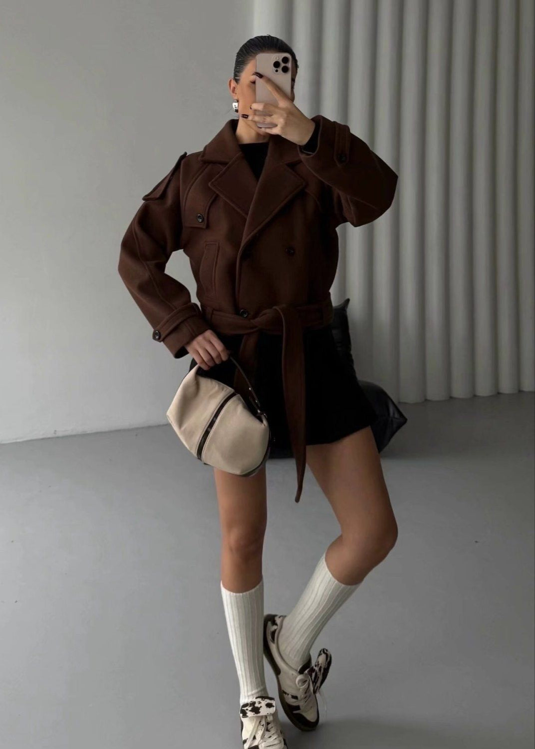 Aubryn - Cropped Wool Blend Belted Trench Jacket