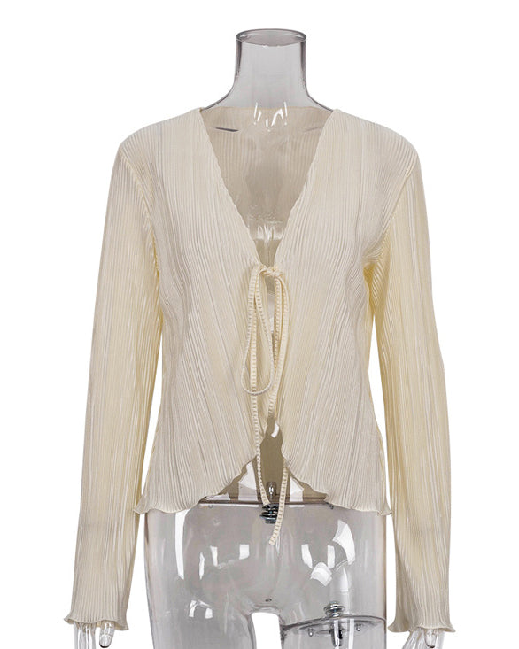 Slim Fit Flared Long Sleeve Pleated Shirt