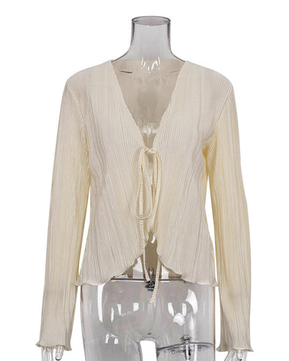 Slim Fit Flared Long Sleeve Pleated Shirt