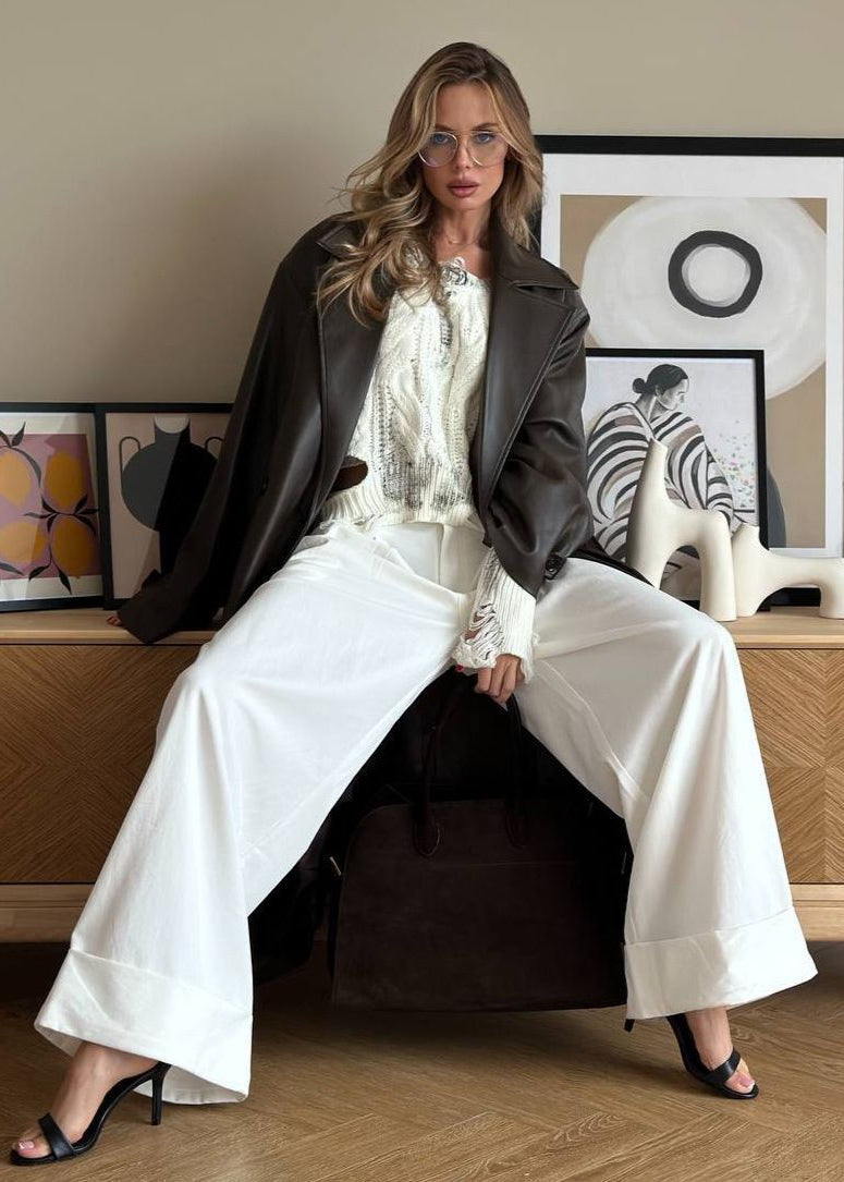 Sloane – Asymmetrical Cable Knit Sweater with Buckle Details