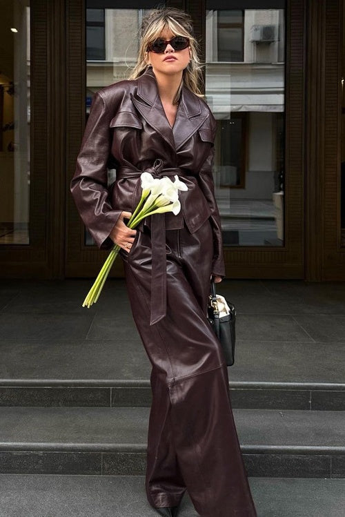 Amanda Peaked Lapel Jacket Leather Set