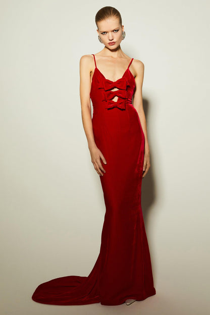 Vestido largo de tirantes con ribete de lazo Apphia 