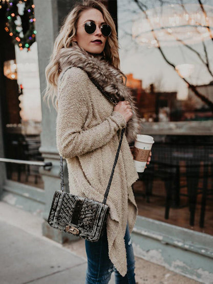 Casual Fur Collar Cardigan Plush Trench Coat