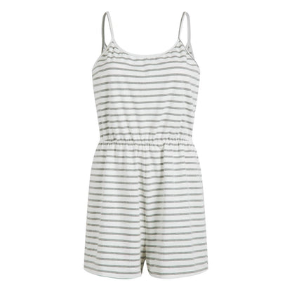 Casual Cotton Striped Spaghetti Straps Jumpsuit Shorts