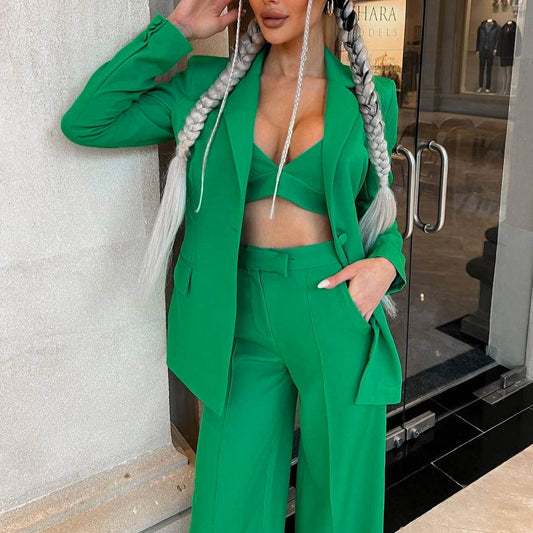 Conjunto de traje blazer, chaleco, pantalones rectos, conjunto de tres piezas, otoño invierno, conjunto de oficina para mujer