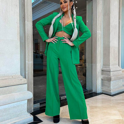 Conjunto de traje blazer, chaleco, pantalones rectos, conjunto de tres piezas, otoño invierno, conjunto de oficina para mujer