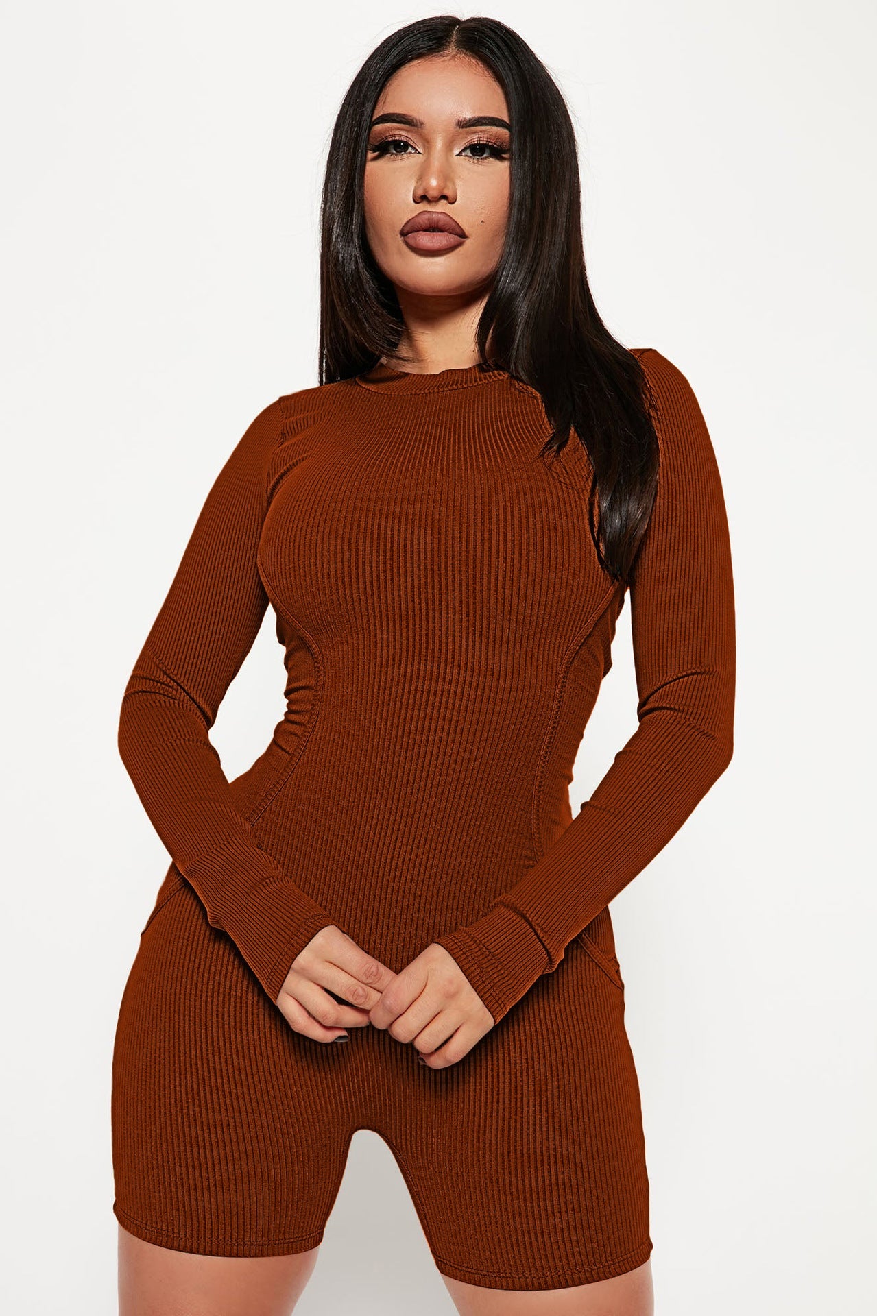 Women Clothing Spring Thread round Neck Stitching Line Casual Sports Romper