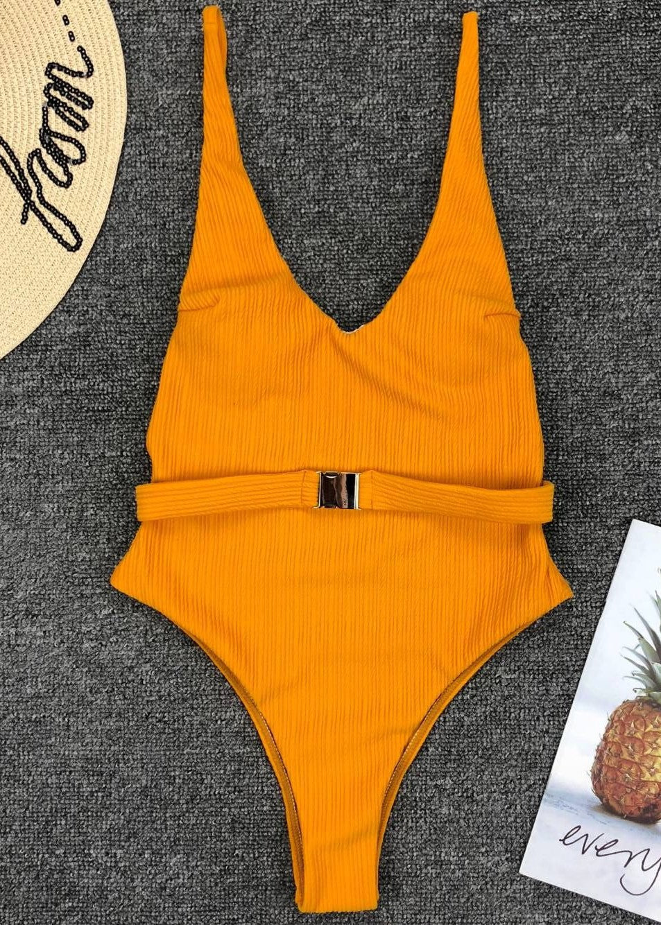 Capri - Belted Ribbed One-Piece Swimsuit