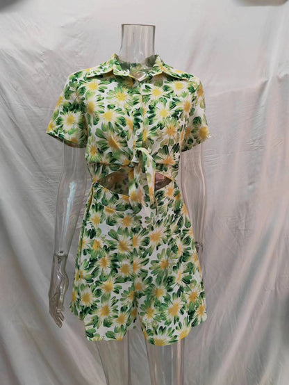 Mono de verano con estampado floral y mangas cortas para mujer