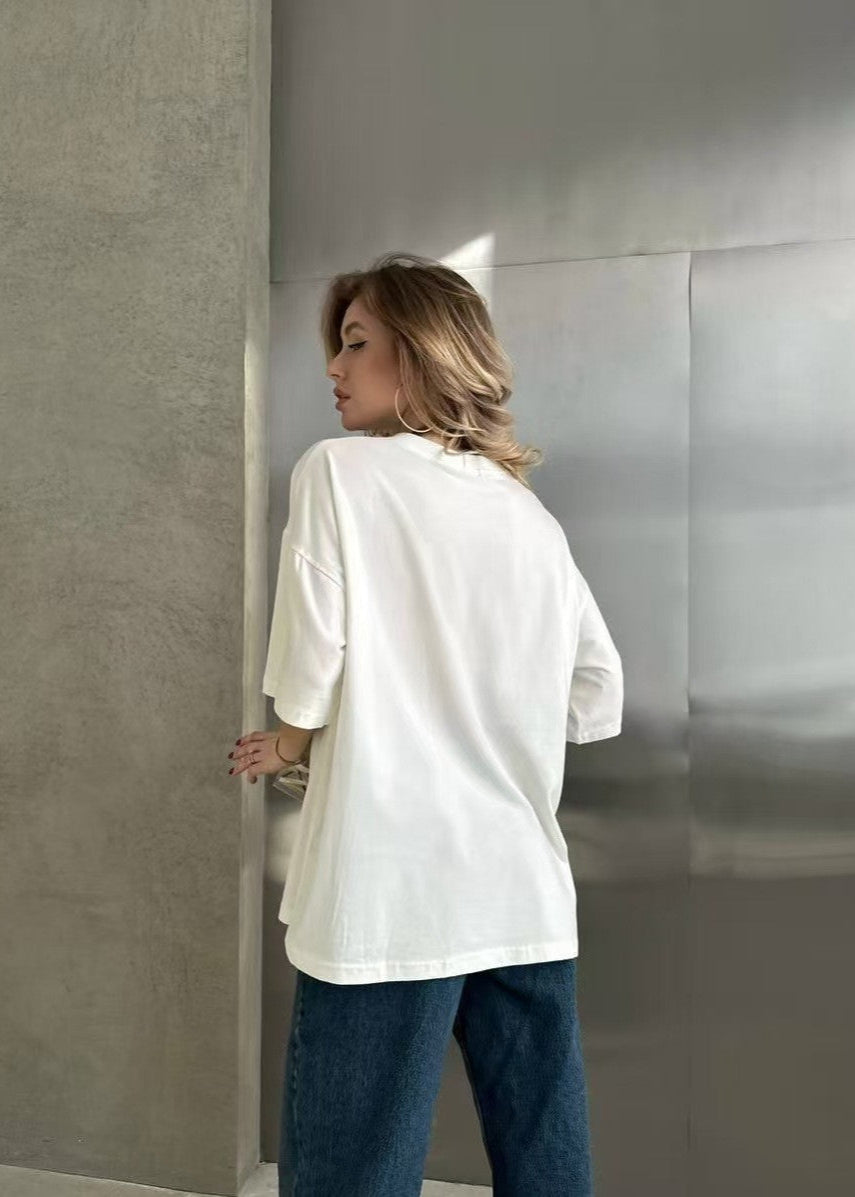 Lover Script Oversized Tee – White Statement Cotton T-Shirt