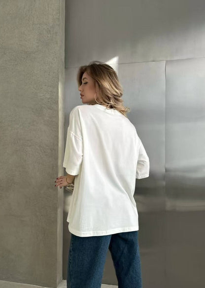 Lover Script Oversized Tee – White Statement Cotton T-Shirt