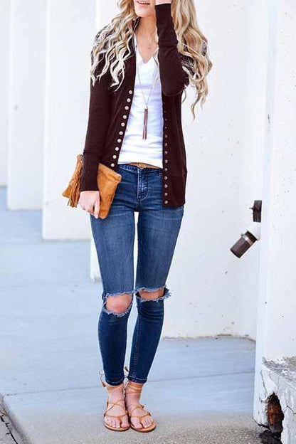 Long Sleeves Buttons Design Cardigan Tops(7 Colors)