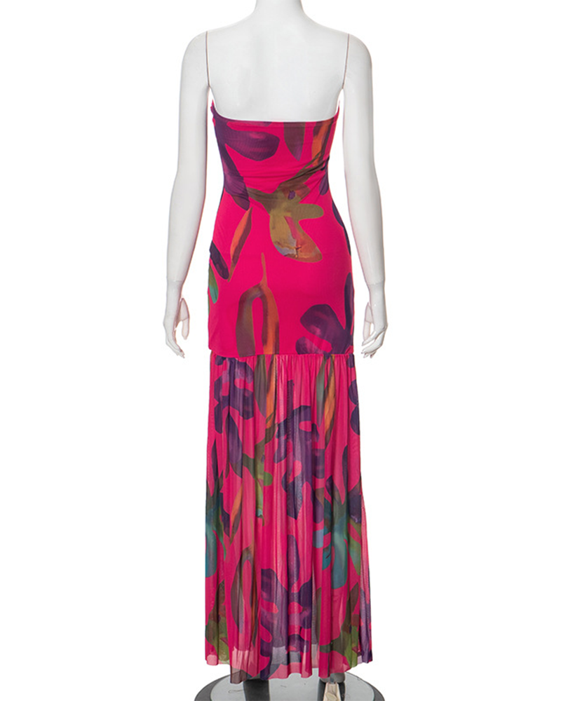 Leopard-Print Crossed Net Yarn Splice Dress