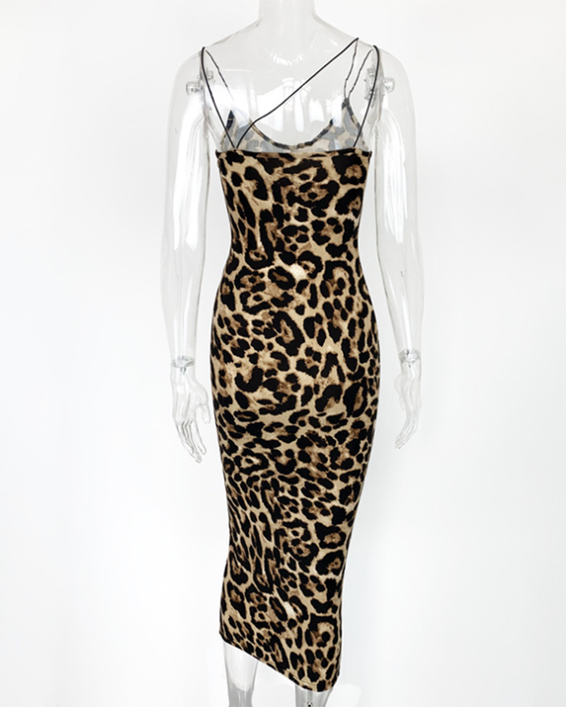 Leopard Print V-Neck Halter Back Maxi Dress