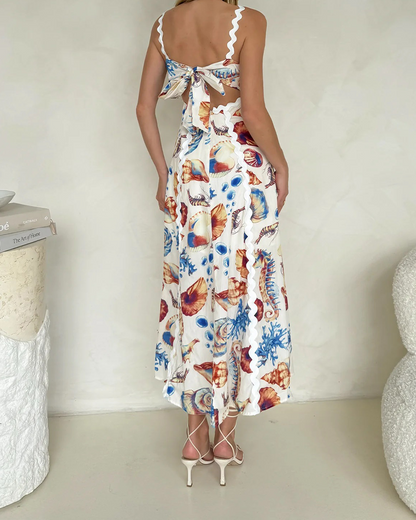 Printed Suspender Patchwork Dress