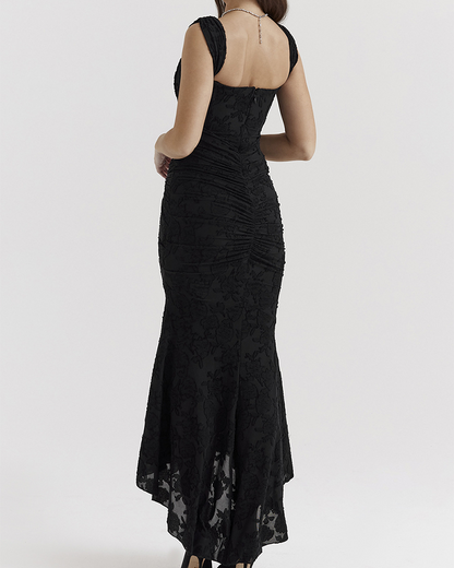 Pleated Hip-Hugging Fishtail Dress