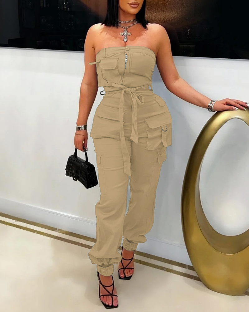 Multi-Pocket Cargo Tube Top Jumpsuit