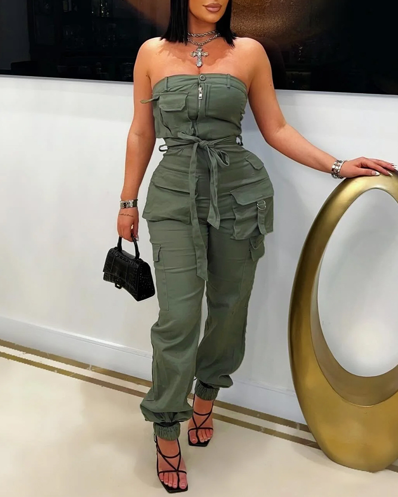 Multi-Pocket Cargo Tube Top Jumpsuit