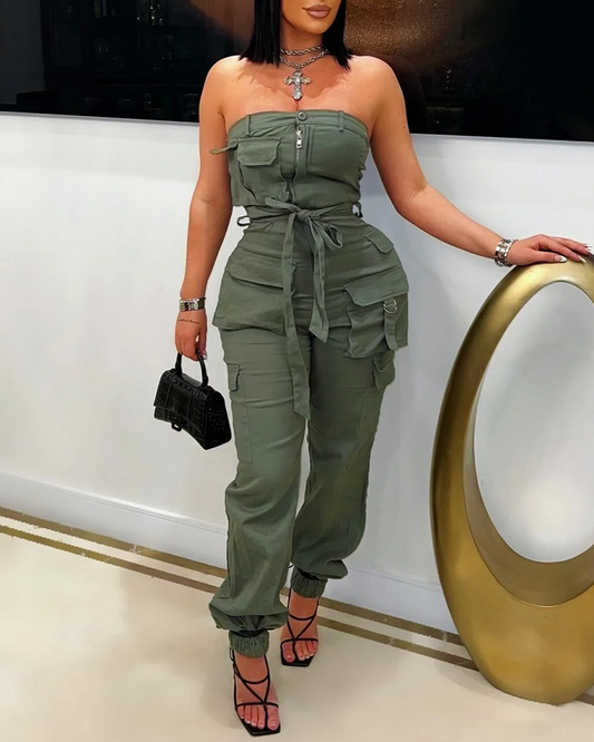 Multi-Pocket Cargo Tube Top Jumpsuit