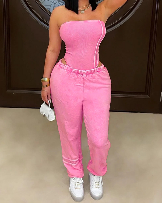 Tubetop Slim-Fit Bodysuit With Loose-Fitting Pants