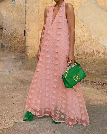 V-Neck 3D Flower Dress