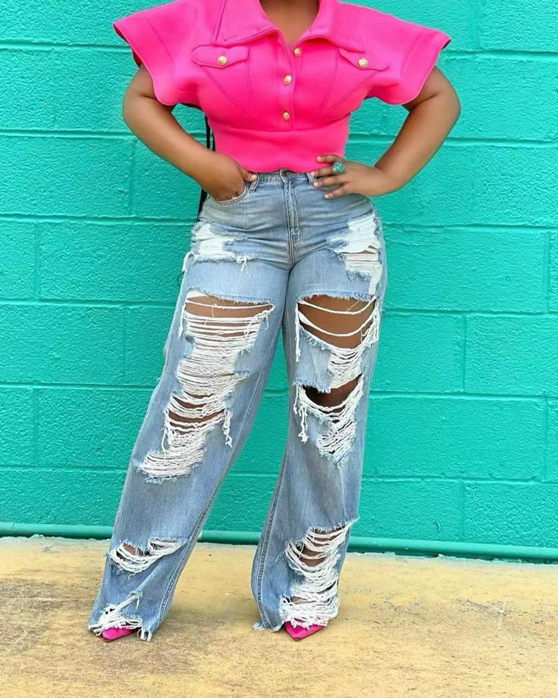 Straight-Leg Ripped Jeans