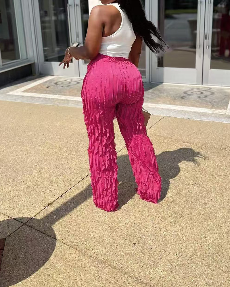 Ruffled Loose High-Waisted Trousers