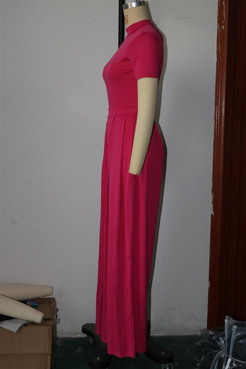 Conjunto de dos piezas de mono de manga corta y pantalones anchos de color liso para mujer