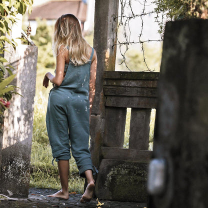 Autumn Casual Beach Trousers Solid Color Wide Leg Jumpsuit Playsuit Women