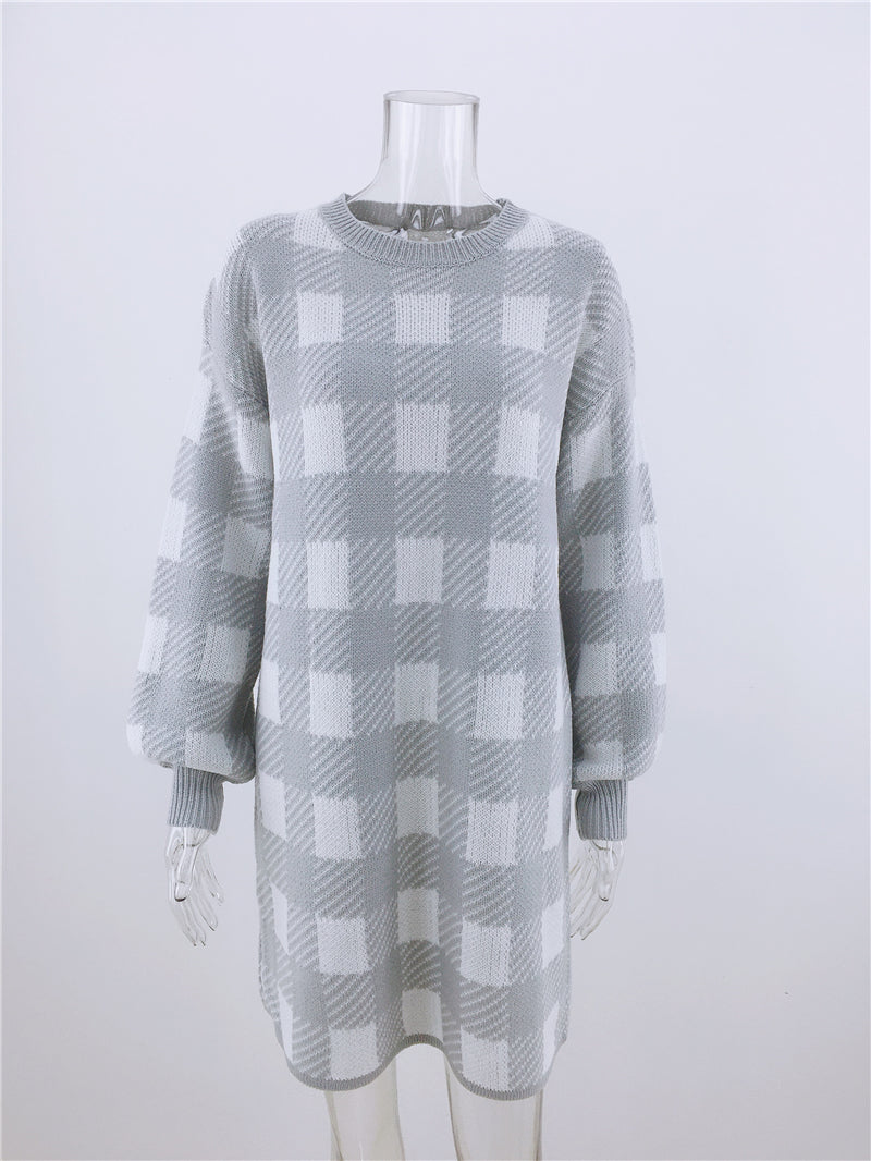 Autumn Winter Office Office Plaid Sweater Women Loose Sweater Pullover Women Sweater