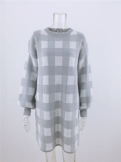 Autumn Winter Office Office Plaid Sweater Women Loose Sweater Pullover Women Sweater