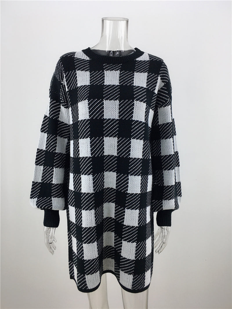 Autumn Winter Office Office Plaid Sweater Women Loose Sweater Pullover Women Sweater
