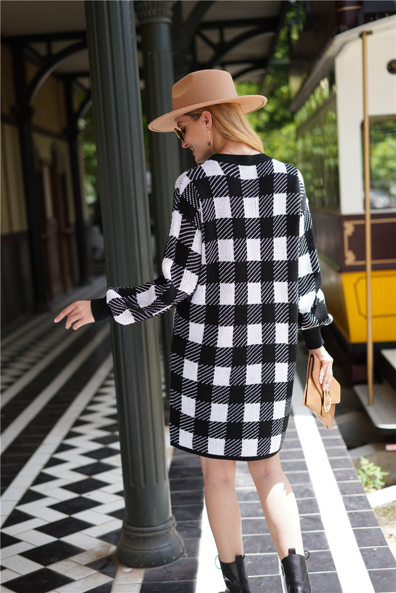 Autumn Winter Office Office Plaid Sweater Women Loose Sweater Pullover Women Sweater