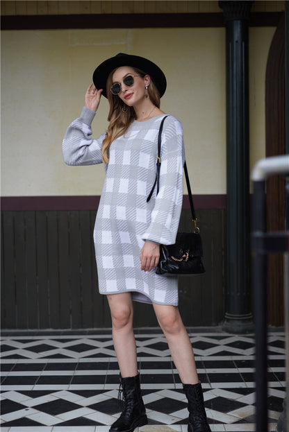 Autumn Winter Office Office Plaid Sweater Women Loose Sweater Pullover Women Sweater