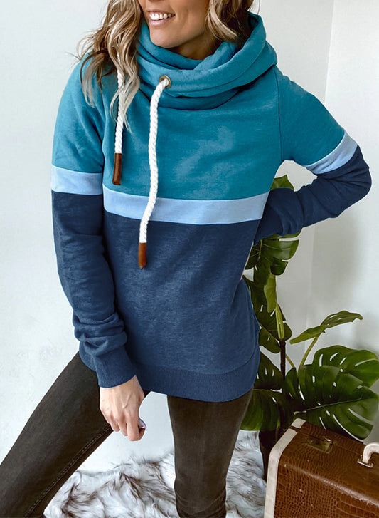 Sudadera con capucha para mujer, informal, con costuras de color liso, para otoño e invierno