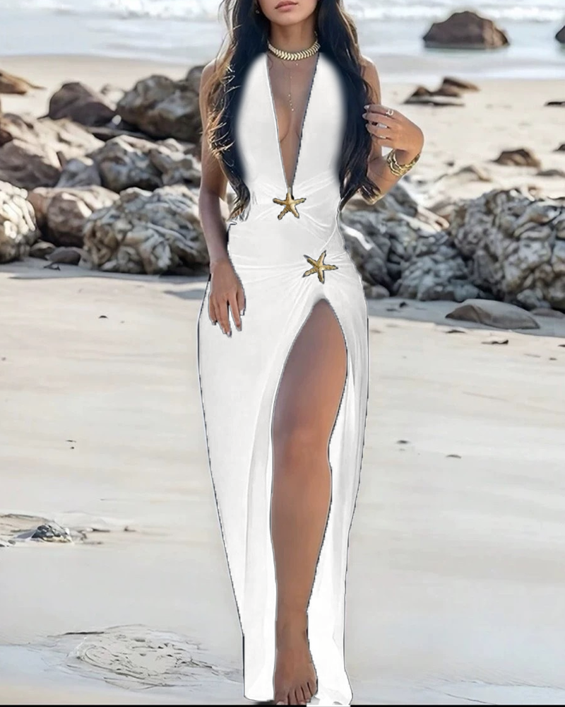 Sexy V-Neck One-Piece Swimsuit Dress