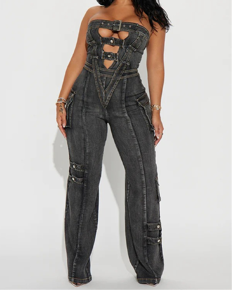 Multi-Pocket Work Denim Jumpsuit