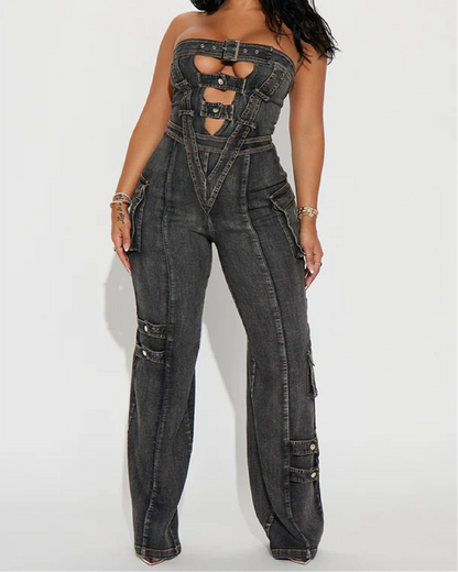 Multi-Pocket Work Denim Jumpsuit