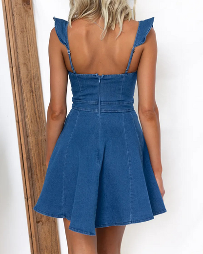 Casual Fly-Sleeved Backless Denim Dress