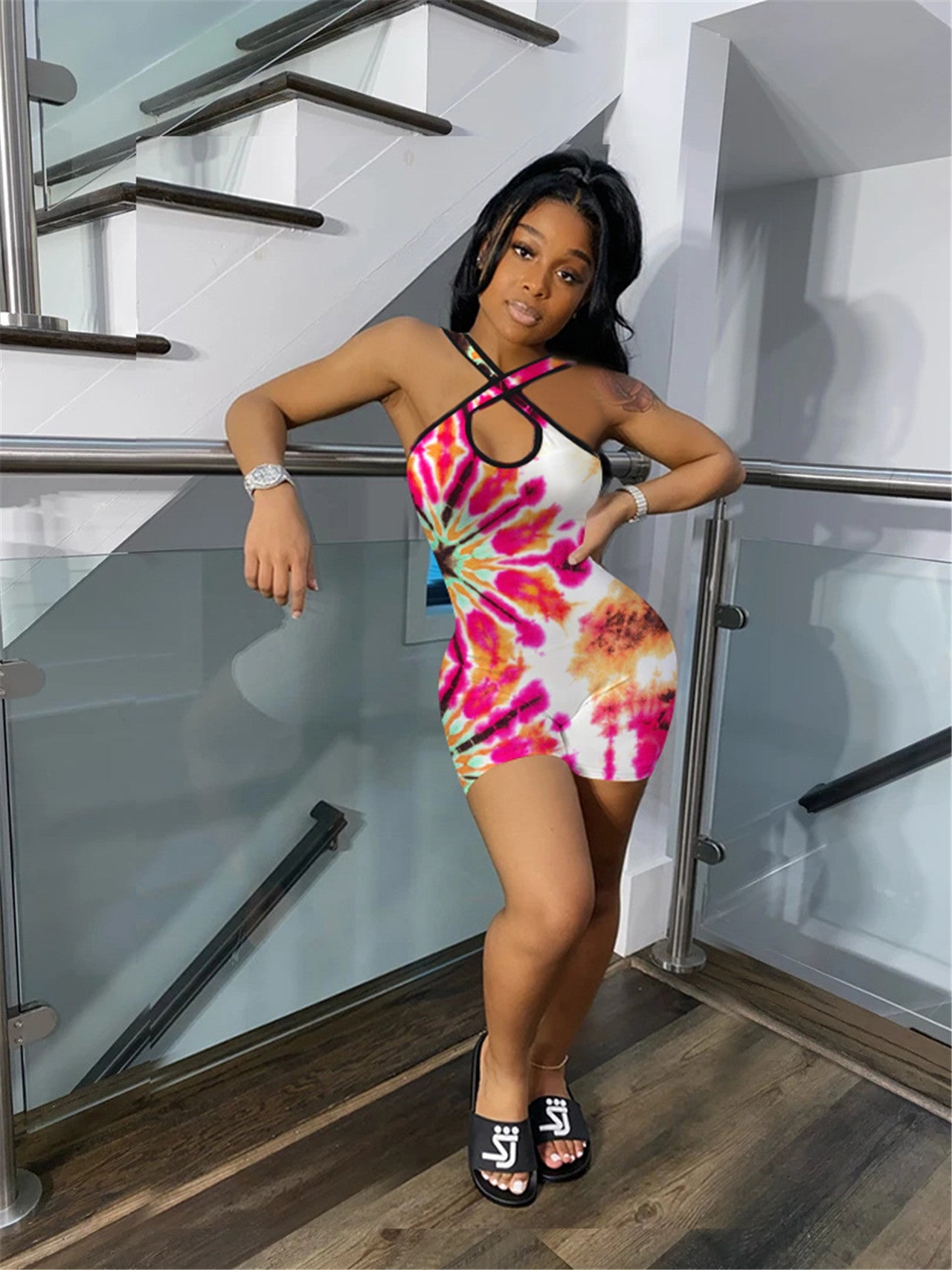 Women Clothing Printed Halter Romper Women Clothing