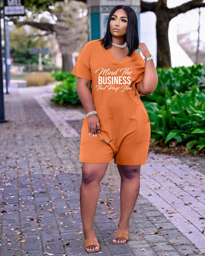 Women Wear V neck Loose Romper Letter Graphic Pattern Printing