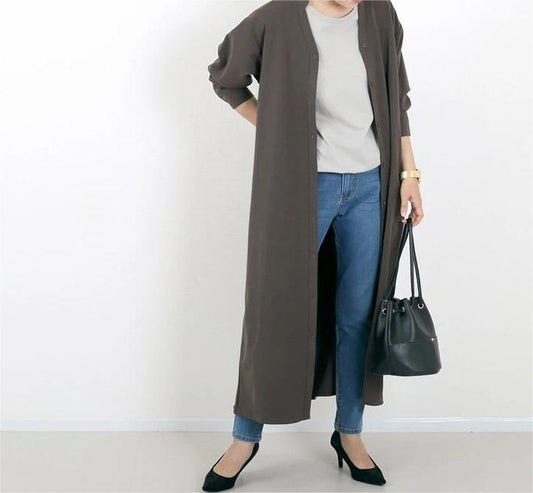 Autumn Winter Shirt Base Dress Women Solid Color Loose Casual V neck Maxi Dress