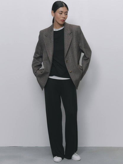 Conjunto de dos piezas de otoño e invierno para mujer, de modal suave, informal, con pantalones de pierna ancha y estampado navideño en rojo.