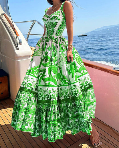 Swing Mid-Length Printed Suspender Dress