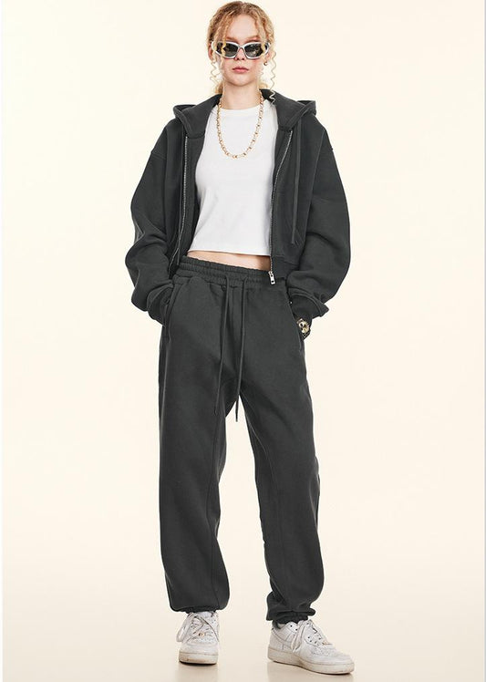 Conjunto deportivo de dos piezas de abrigo corto con cremallera de otoño para hombre y mujer, jersey de alta calidad.