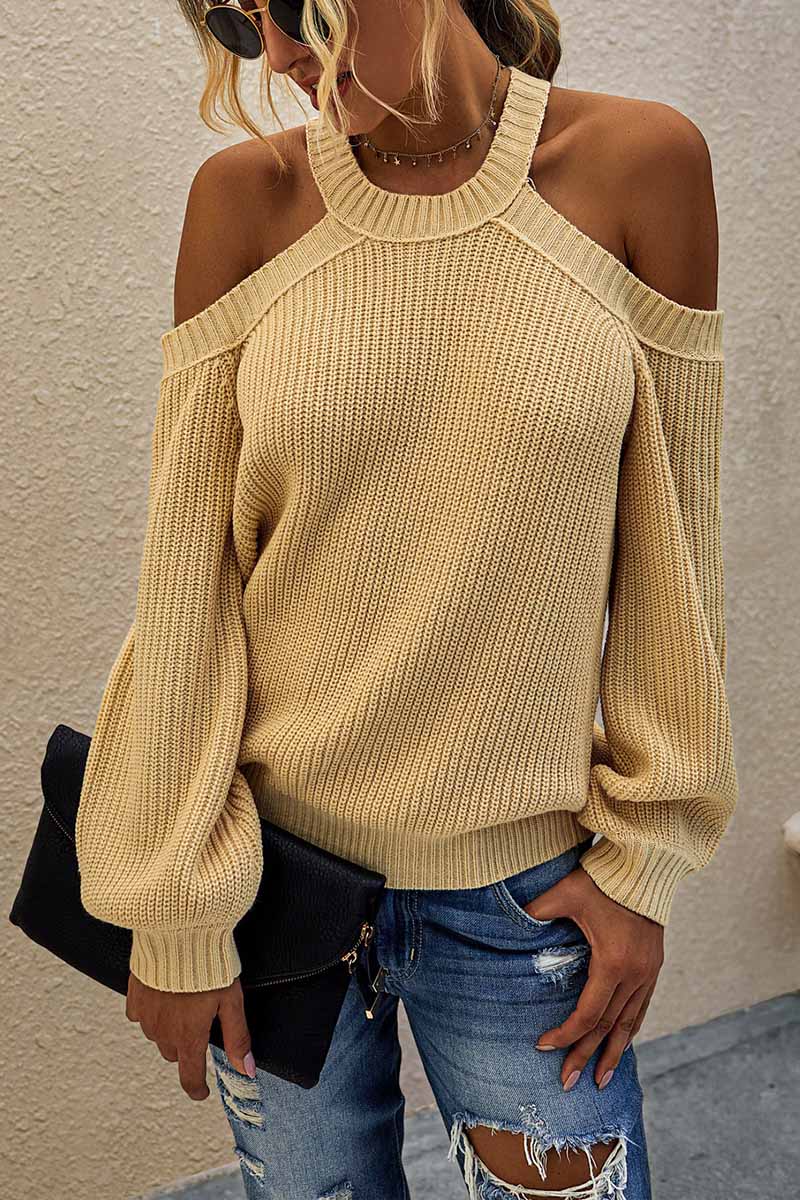 Solid Off-shoulder Knitted Sweater