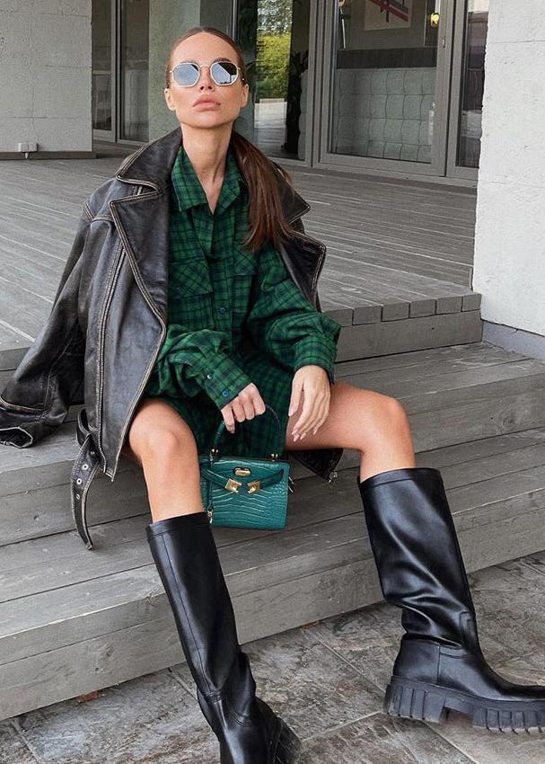 Oversized Retro Green Plaid Shirt – Effortless Chic