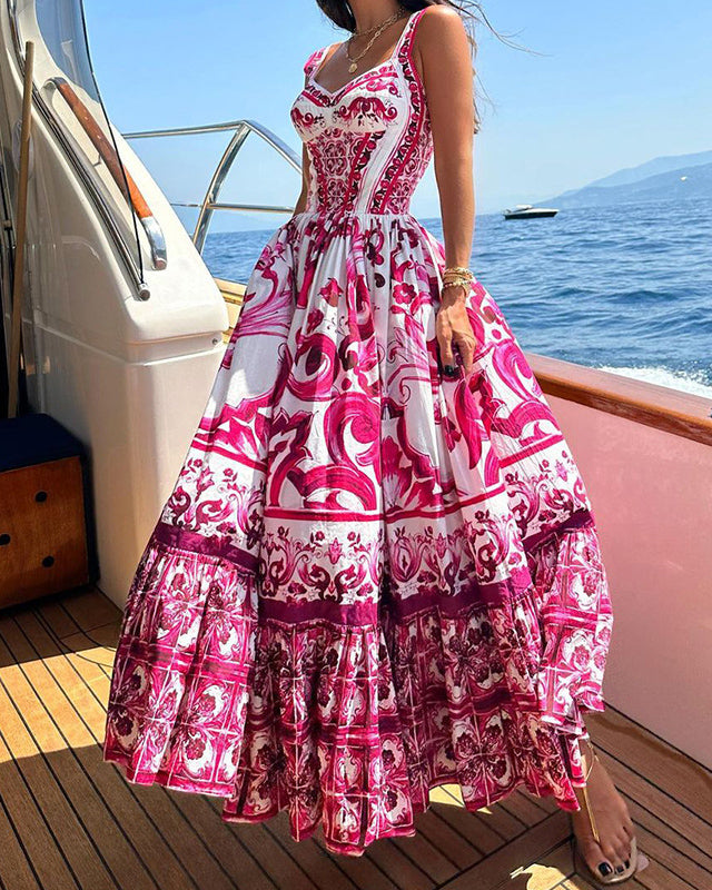 Swing Mid-Length Printed Suspender Dress