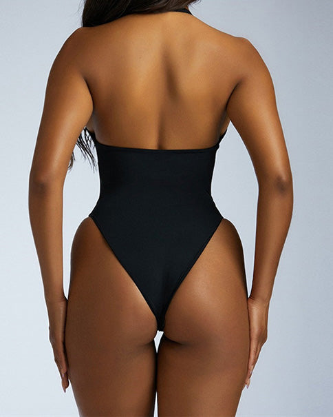 Halter Neck See-Through Mesh Backless Slim-Fit Jumpsuit